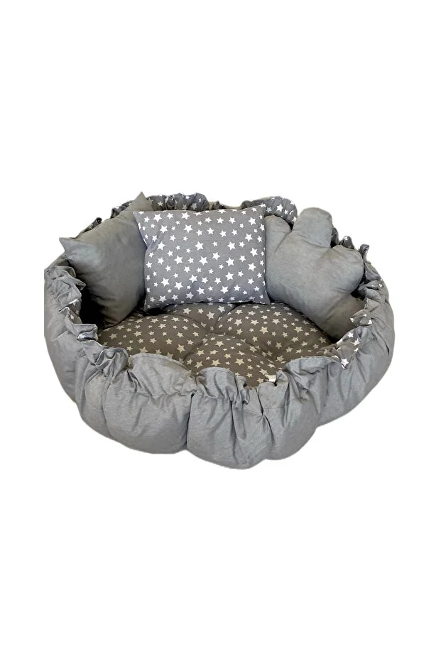 STQUEEN Büyük Boy Organik Kumaş Gri Yıldız Açılır Kapanır Uyku ve Oyun Minderi 150X150